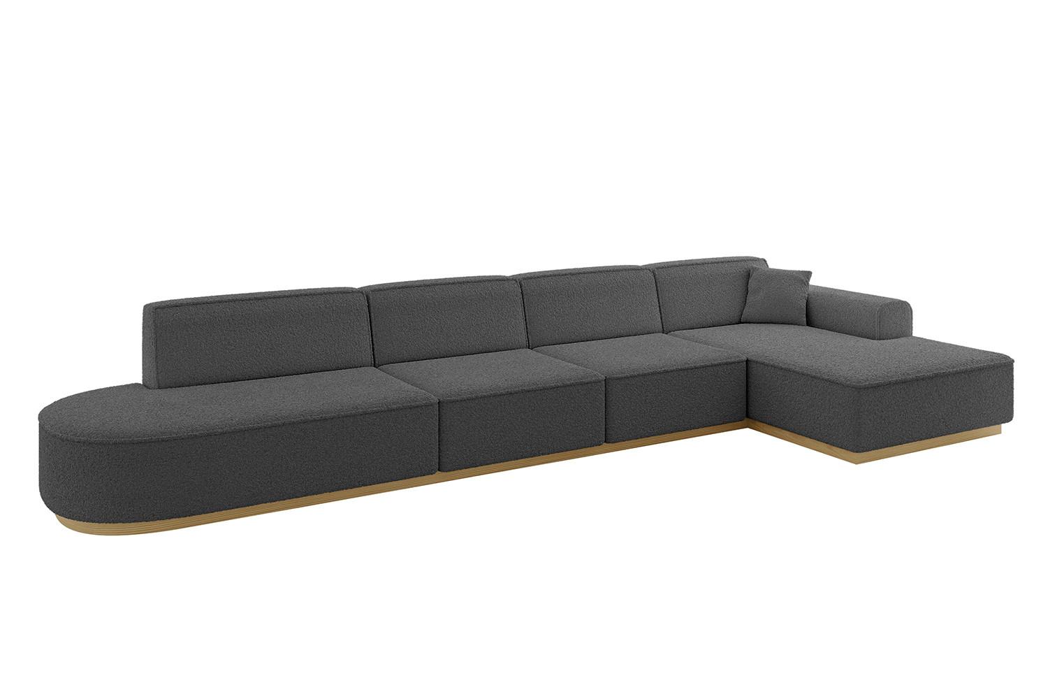 ECKSOFA Ottomane Rechts IREA-L3-v2 - 412x165x80 cm Grau - Dunkelgrau/Olivgrün, Holzwerkstoff/Textil (412/165cm) - ALTDECOR