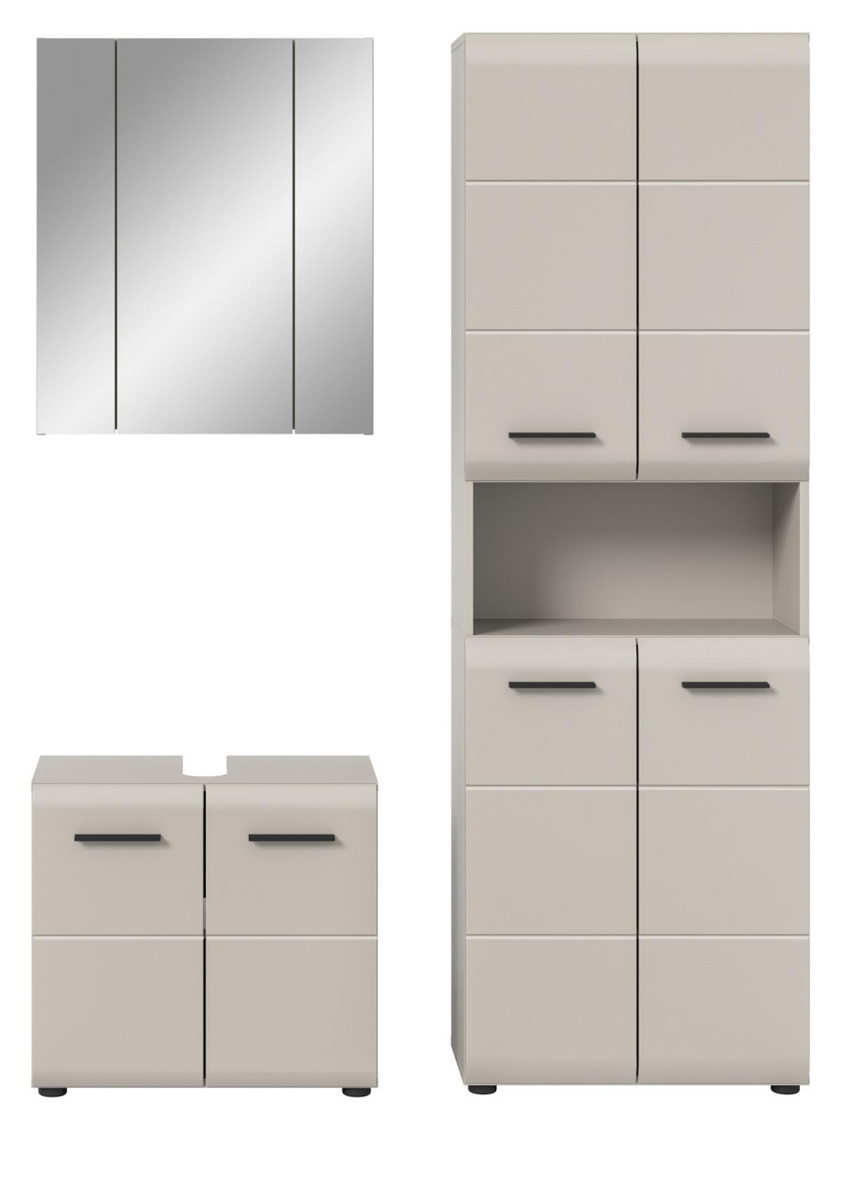 BADMÖBEL-SET Kaschmir 3-teilig 135 cm, Komplettset mit viel Stauraum - Kaschmir/Schwarz, Glas/Holzwerkstoff (135/185/30cm) - Inn.Furn
