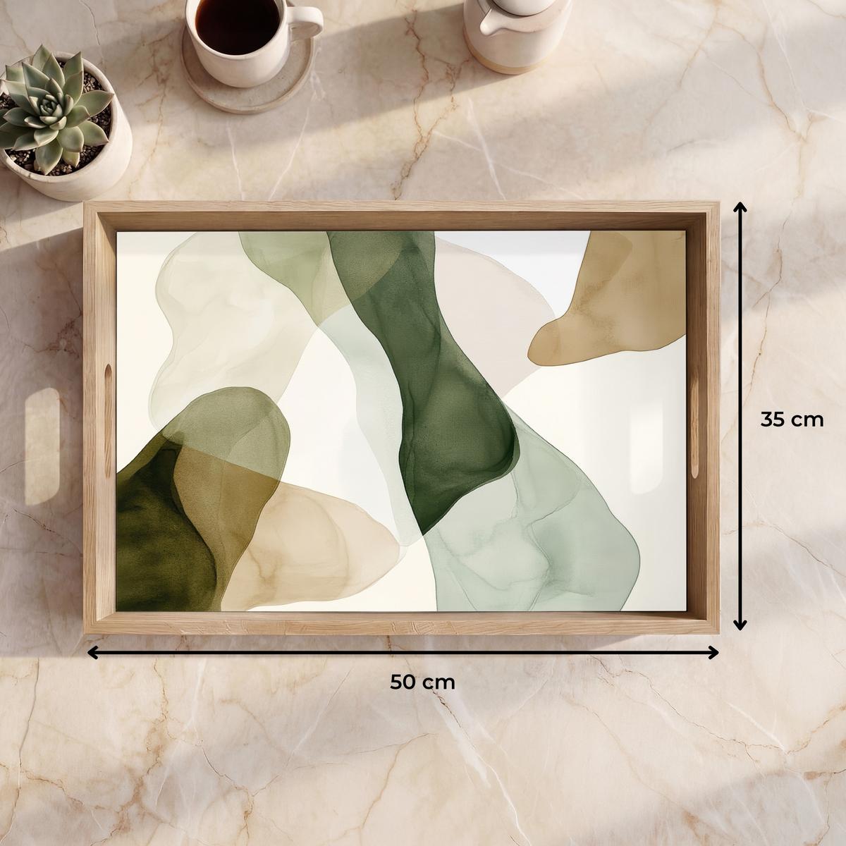 TABLETT Japandi - Abstrakt - Grün 50x35 cm - Grün, Holz (50/5/5cm) - OnlyWow