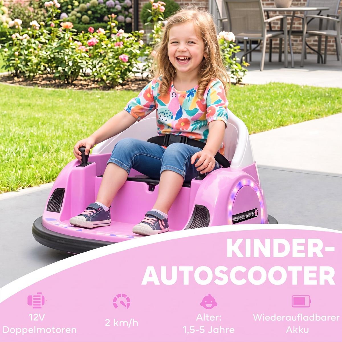 12V Kinder Autoscooter mit 2,4 G Fernbedienung, Elektro Bumper mit Musik - Rosa, Kunststoff (66.5/64.5/39cm) - AIYAPLAY