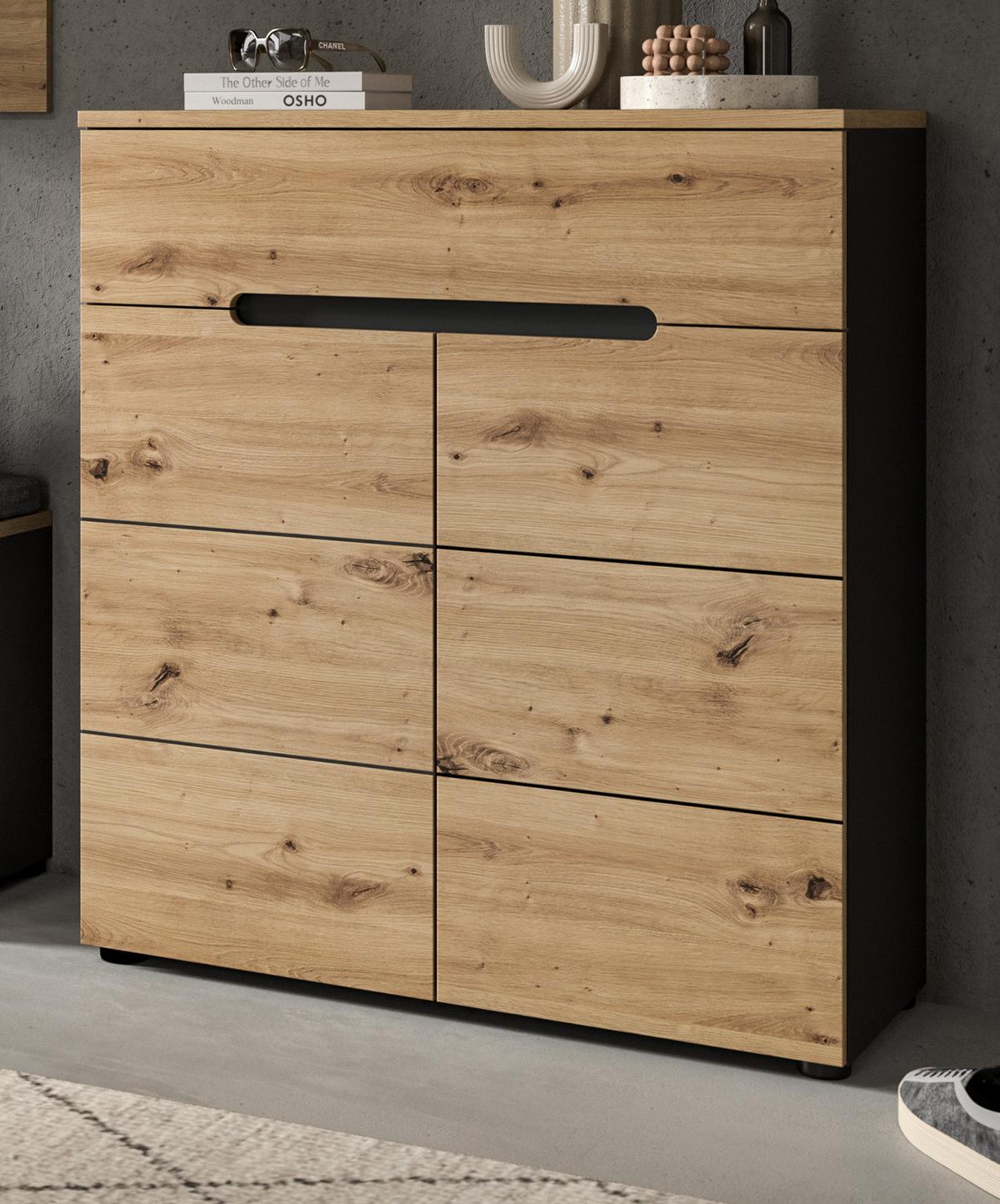 SCHUHSCHRANK Flurkommode Eiche Artisan und grau 80 cm, mit Soft-Close - Schwarz/Eiche Artisan, Holzwerkstoff/Kunststoff (80/94/37cm) - Inn.Furn