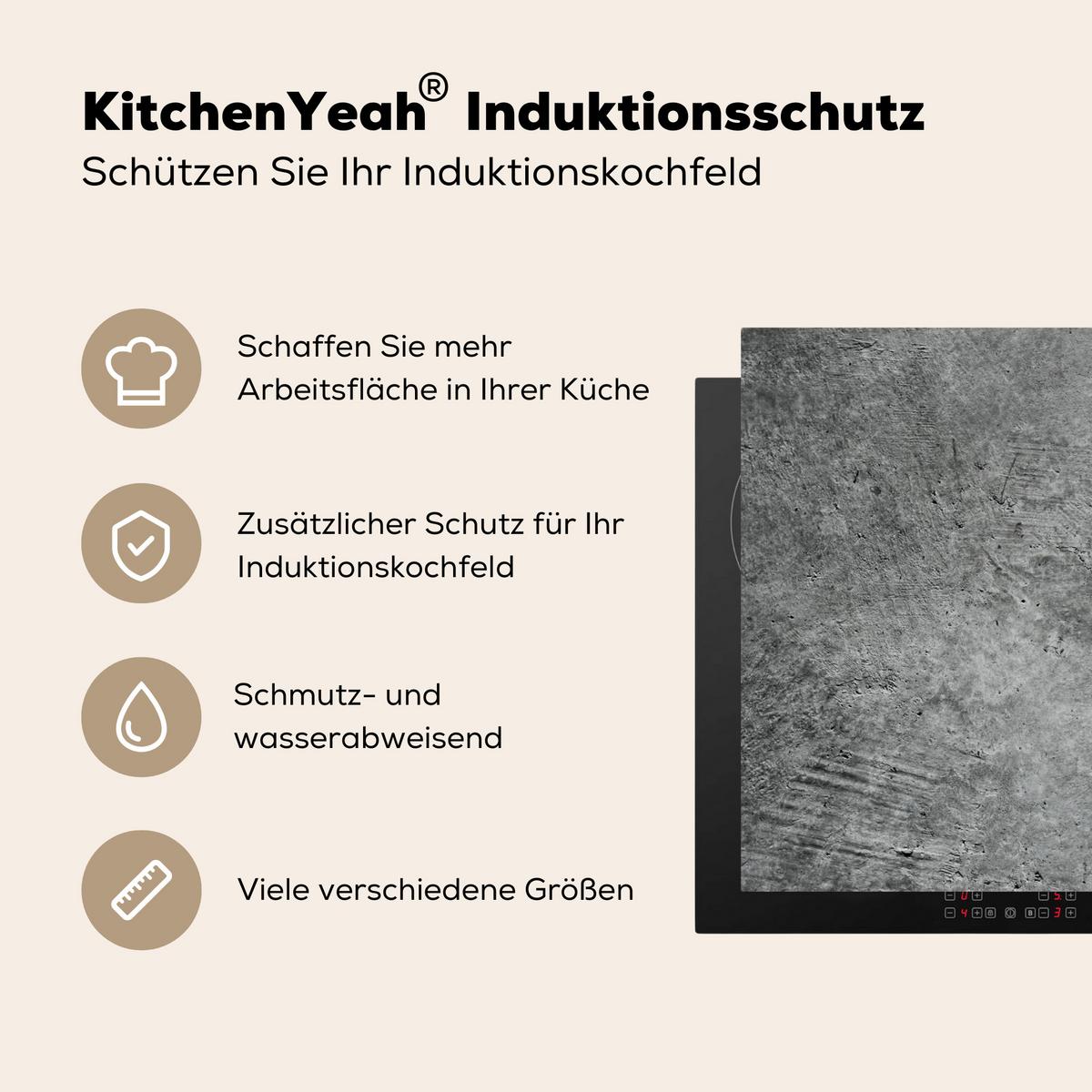 HERDABDECKPLATTE Beton - Schiefer - Grau -Betonstruktur Induktionsmatte 83x51 cm - Grau, Kunststoff (83/51.5/0.2cm) - MuchoWow