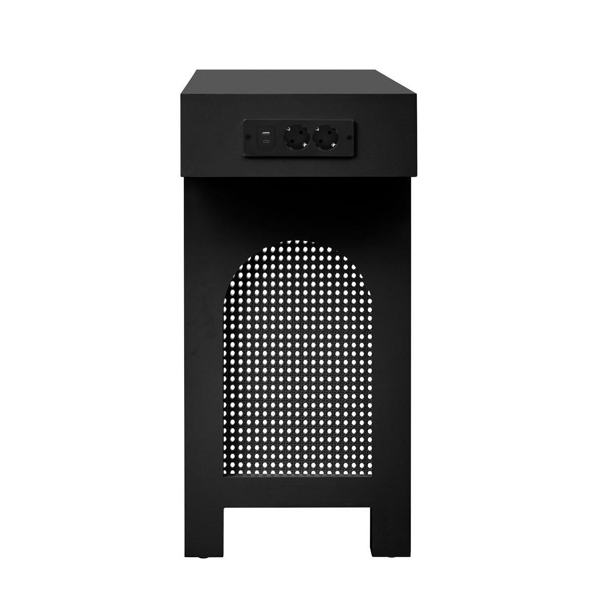 KONSOLENTISCH mit gitterdesign, 2 schubladen & integrierter steckdose - Schwarz, Holzwerkstoff (35.5/120/76.5cm) - Urban Meuble