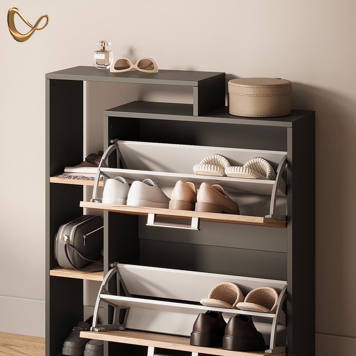 SCHUHKIPPER Ortello Goldkraft Eiche/Anthrazit 24.5 x 90 cm 2 Fächern - Honigeiche/Anthrazit, Holzwerkstoff (24.5/90/80cm) - Livinity®
