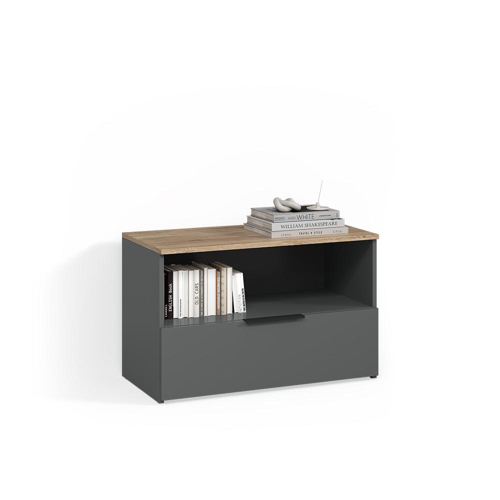 KOMMODE Piave Anthrazit/Sonoma mit 1 geschlossenem Fach - Anthrazit/Sonoma Eiche, Holzwerkstoff (80/50/40cm) - Livinity®