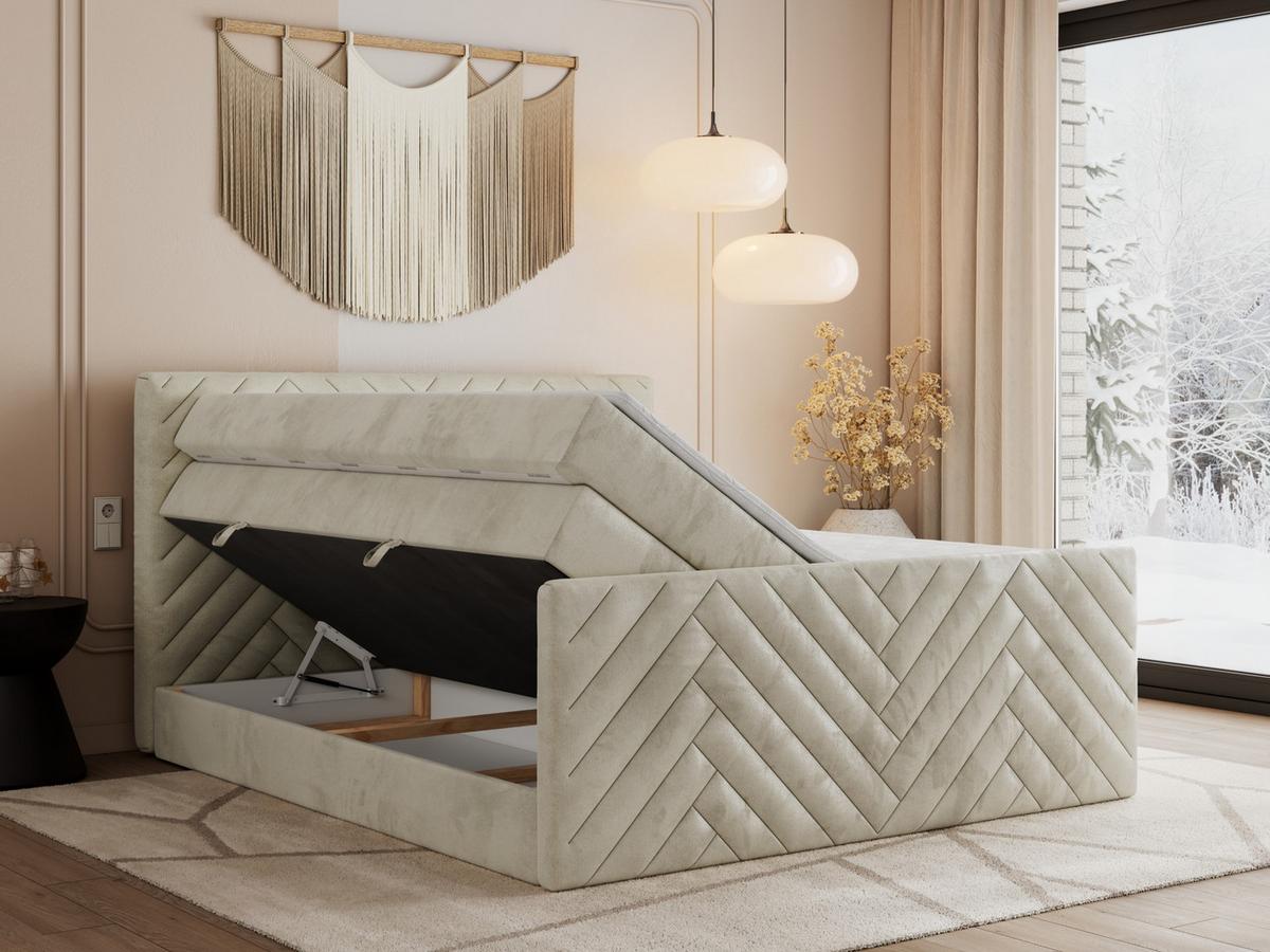BOXSPRINGBETT PARIS KING DUO - 120/200 - Beige Velvet - H3 - Beige, Holz/Textil (120/200cm) - MKS