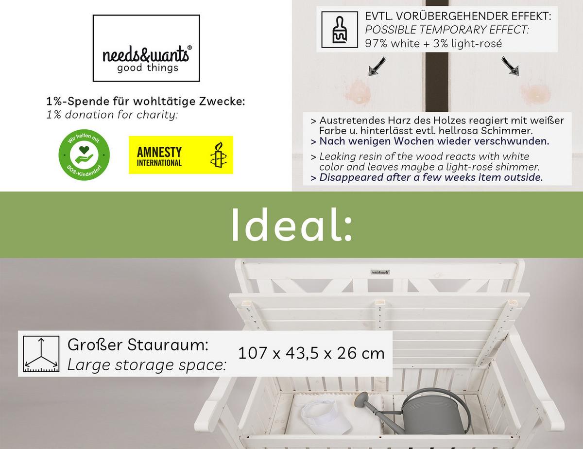 GARTENBANK Chesty2 - Weiß, Holz (115/85/58cm) - needs&wants