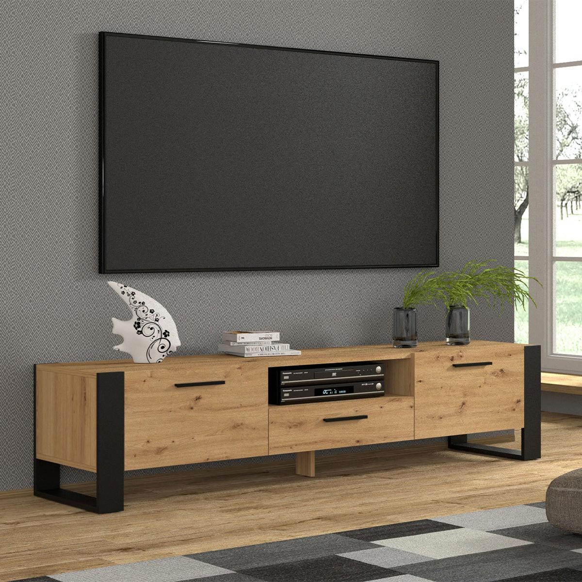 TV-MÖBEL Nouka Holz und Schwarz - Braun, Holzwerkstoff (200/48/43cm) - Petits-meubles