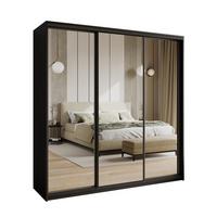 SCHWEBETÜRENSCHRANK RIEN 200/205/60 cm 3-türig mit Spiegel Schwarz - Schwarz, Holzwerkstoff (200/205/60cm) - MASSENO
