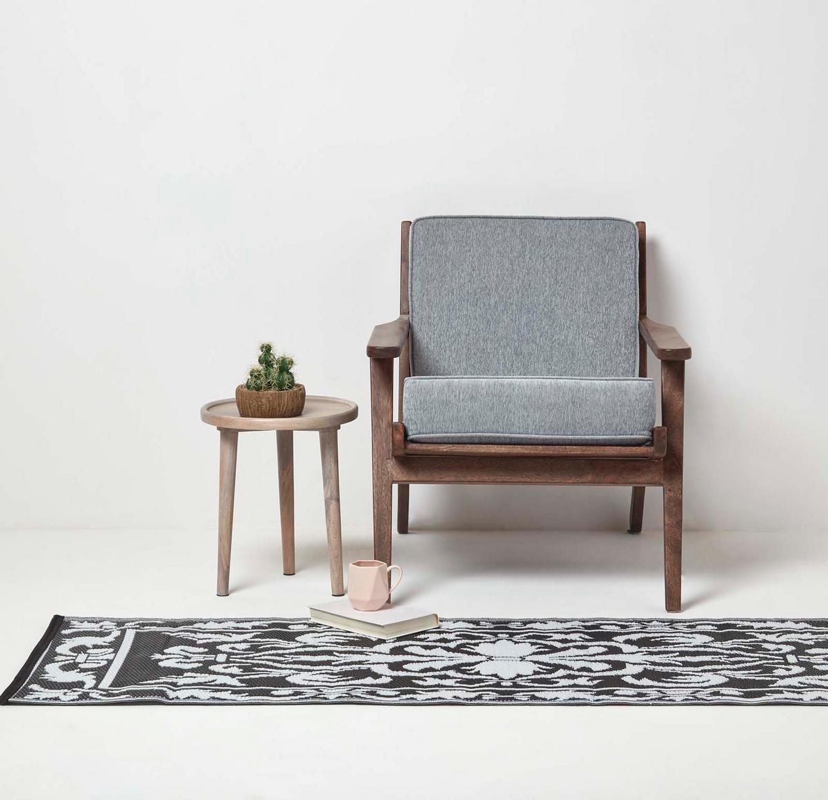 OUTDOORTEPPICH-LÄUFER, Damast-Muster 72/198 cm - Schwarz, Kunststoff (73/198cm) - Homescapes