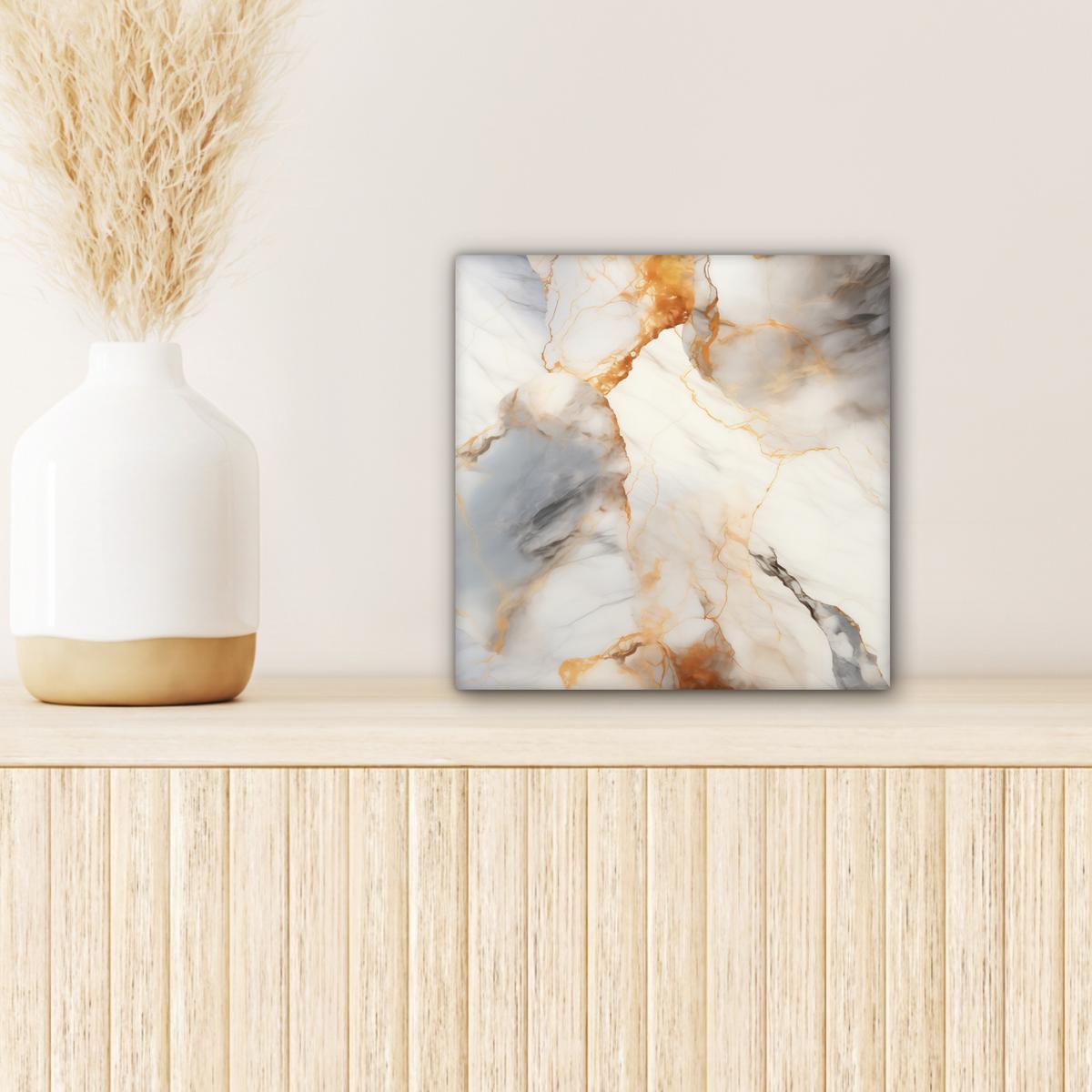 LEINWANDBILD Marmor - Grau - Gold Deko Wohnzimmer 20x20 cm - Weiß, Textil (20/20cm) - MuchoWow