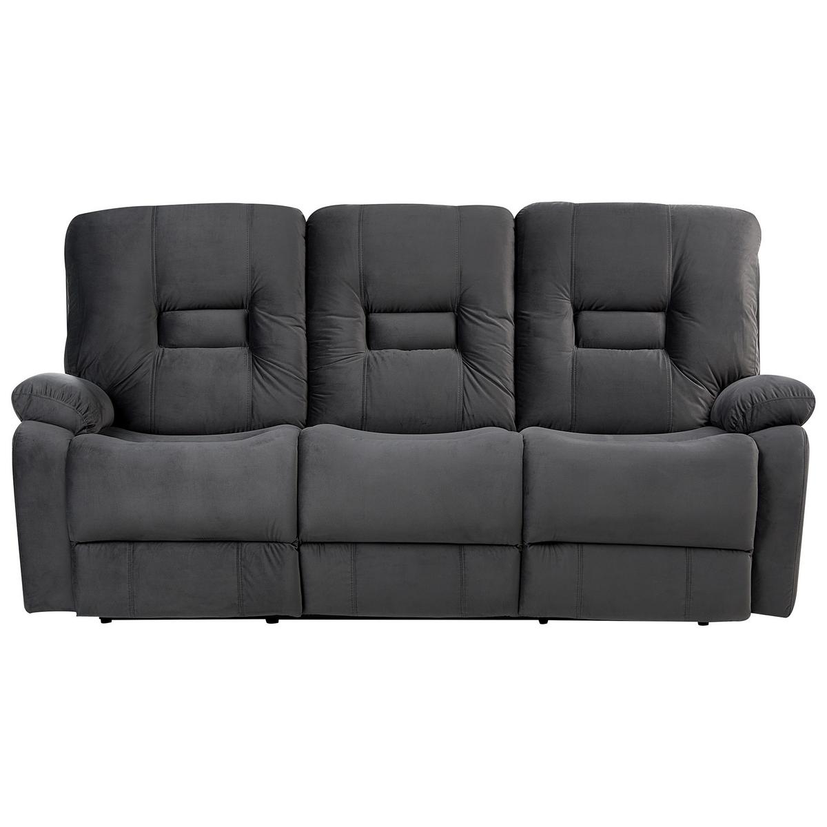 SOFA elektrisch verstellbar 3-Sitzer Samtstoff Dunkelgrau Bergen - Dunkelgrau/Grau, Textil (202/101/72cm) - Beliani