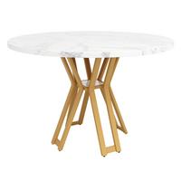 OKRÚHLY JEDÁLENSKÝ STÔL – biely mramorový vzhľad so zlatými nohami - Weiß, Holzwerkstoff/Metall (100/100/76cm) - Urban Meuble