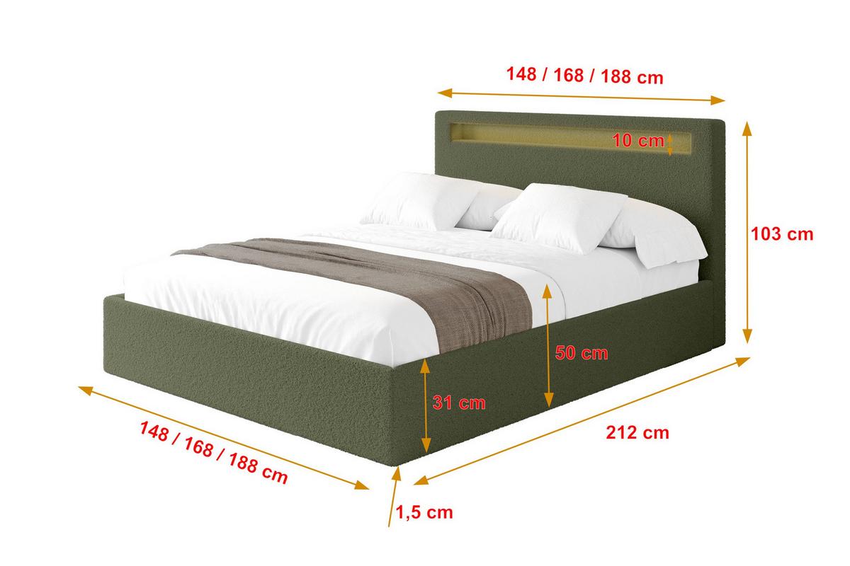 POLSTERBETT mit Bettkasten und Lattenrost, Boxbett ohne Matratze - GOLA 160x200 Grün - Grün, Holzwerkstoff/Textil (160/200cm) - ALTDECOR
