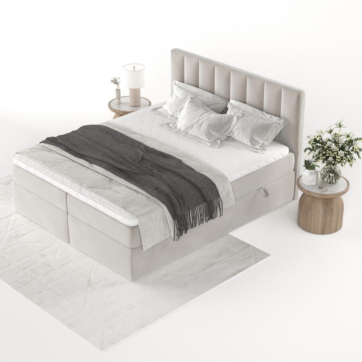 BOXBETT Bari 140/200 cm Hellbeige im Paros Stoff - Beige, Holz/Holzwerkstoff (140/200cm) - AltaBeds