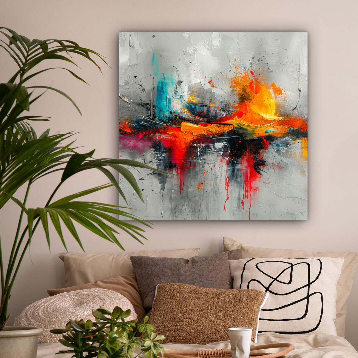LEINWANDBILD Moderne Kunst - Orange - Grau - Abstrakt Deko Groß 90x90 cm - Hellgrau, Textil (90/90cm) - MuchoWow