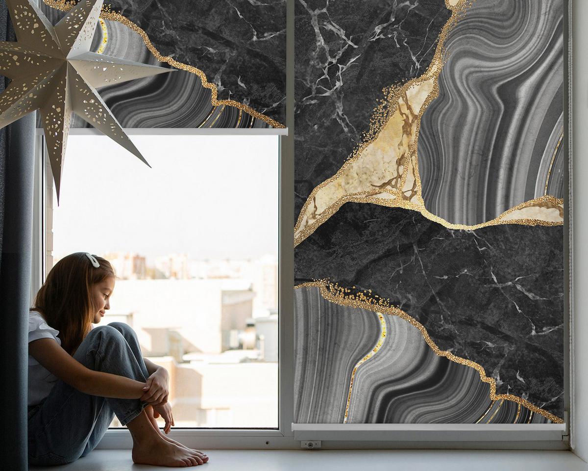 INNENROLLO - Fensterrollo - Rollo - 60x40 cm - Schwarzer Marmor - Schwarz, Kunststoff (60/140/0.5cm) - TULUP