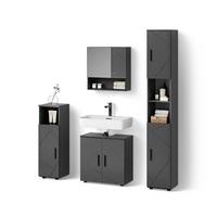 BADMÖBEL-SET Ronco Anthrazit Hochglanz 4 Teile, mit Hochschrank - Schwarz Hochglanz, Holzwerkstoff (60/192/30cm) - Livinity®