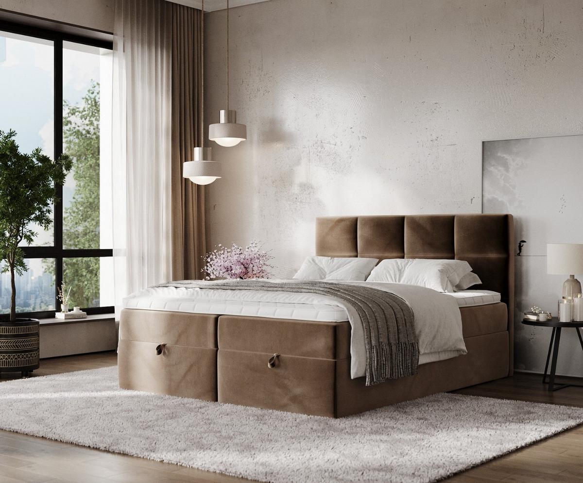 BOXBETT Velto 160/200 cm Braun im Paros Stoff - Schwarz/Braun, Holz/Holzwerkstoff (160/200cm) - AltaBeds