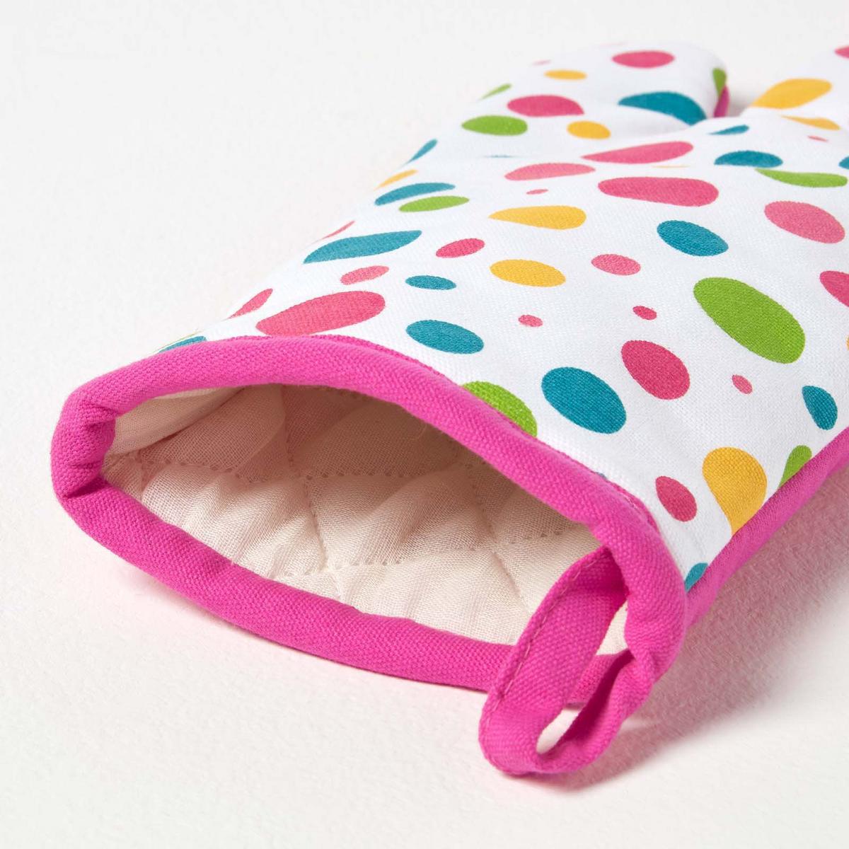 OFENHANDSCHUH Bunte Punkte 18/32 cm, Baumwolle wattiert - Pink, Textil (18/32cm) - Homescapes