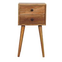 NACHTKASTEN Mini Eichenoptik, 2 Schubladen, Beige - Beige/Messingfarben, Holz/Metall (30/57/30cm) - Artisan Furniture