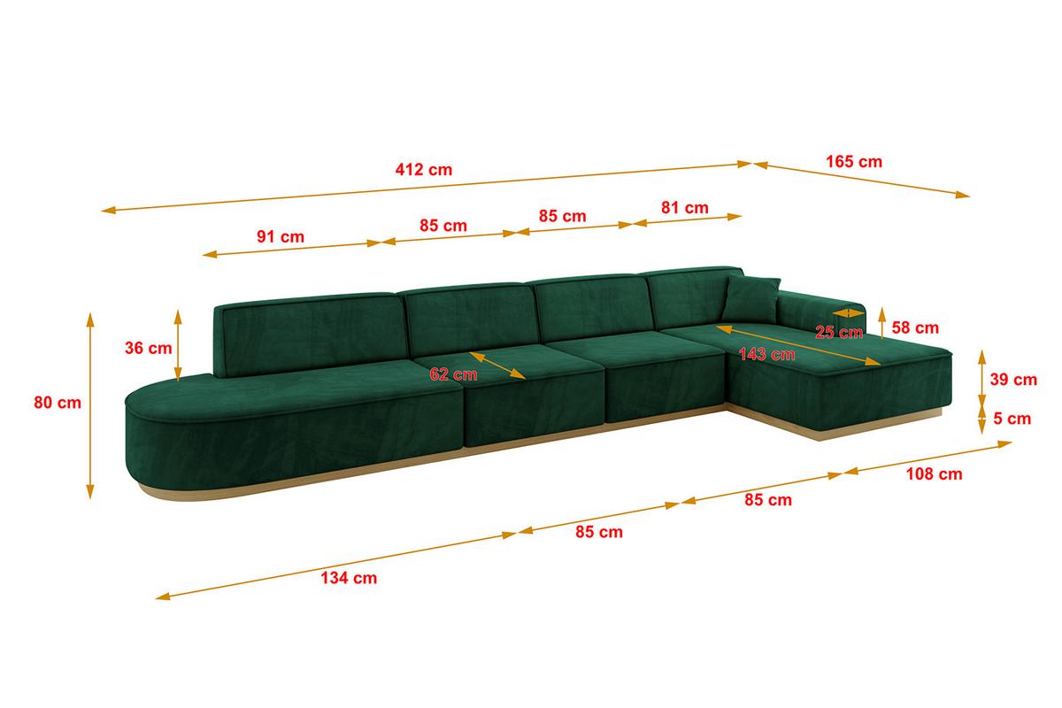ECKSOFA Ottomane Rechts IREA-L3-v2 - 412x165x80 cm Grün - Dunkelgrün, Holzwerkstoff/Textil (412/165cm) - ALTDECOR