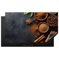 HERDABDECKPLATTE Zimt - Beton - Kaffee - Zimtstangen - Gewürze Induktionsschutz 91.2x52 cm - Mokka, Kunststoff (91.2/52/0.2cm) - MuchoWow