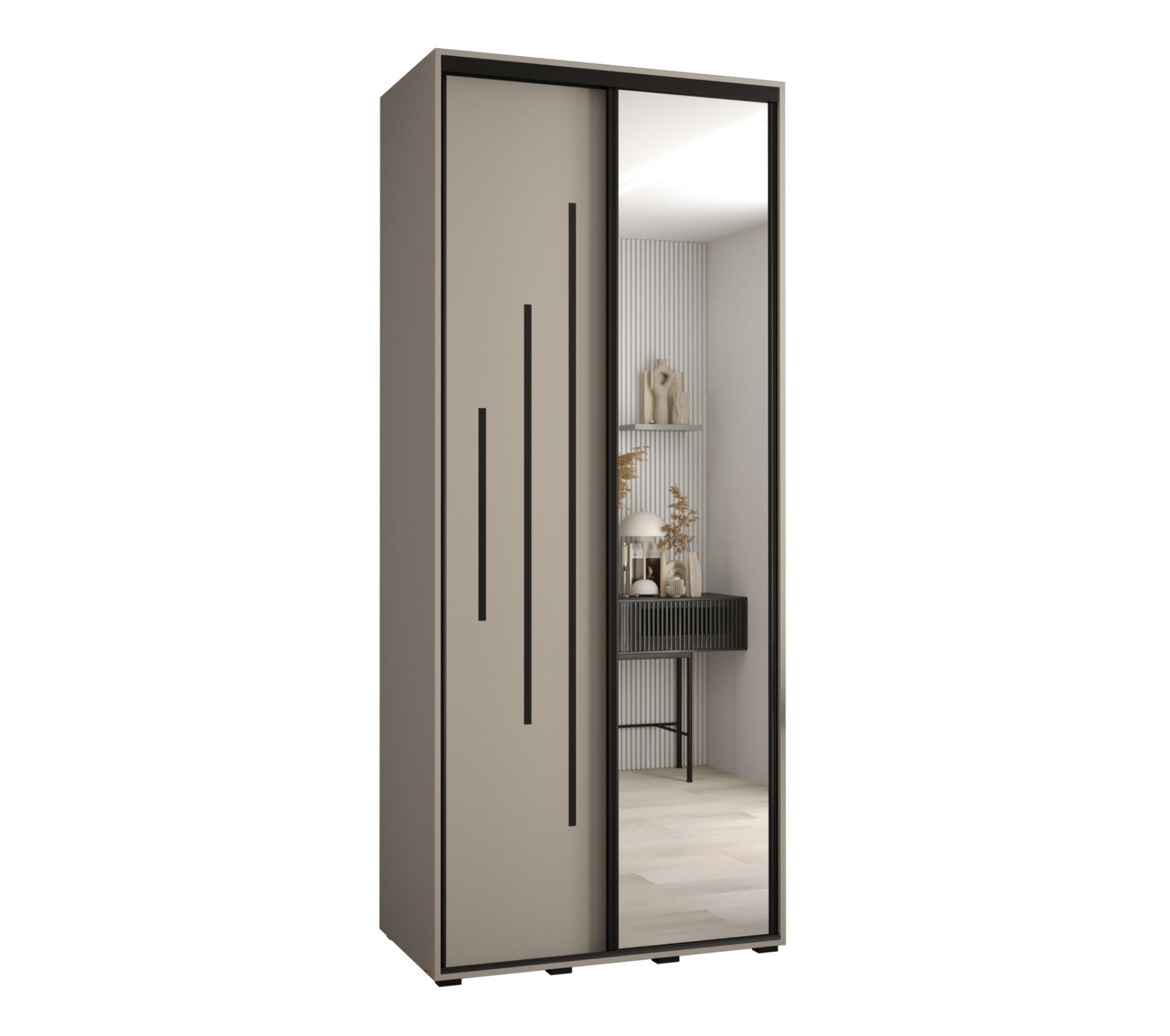 SCHWEBETÜRENSCHRANK 235,2/110/45 2-türig - Kaschmir/Schwarz, Holz/Metall (110/235.2/45cm) - MÖBEL KRYSPOL