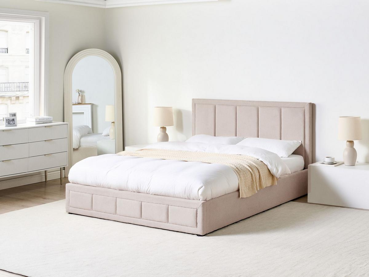 BETT mit Stauraum 160/200 cm Stoff Beige Quiberon - Beige, Textil (160/200cm) - Beliani