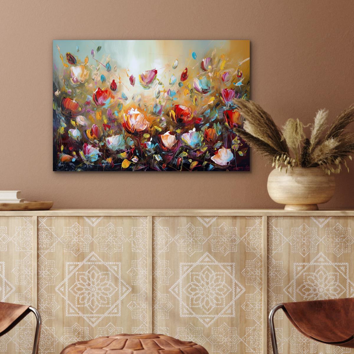 METALLBILD Blumen - Kunst - Natur - Ölgemälde Wandbild 60x40 cm - Multicolor, Metall (60/40cm) - MuchoWow