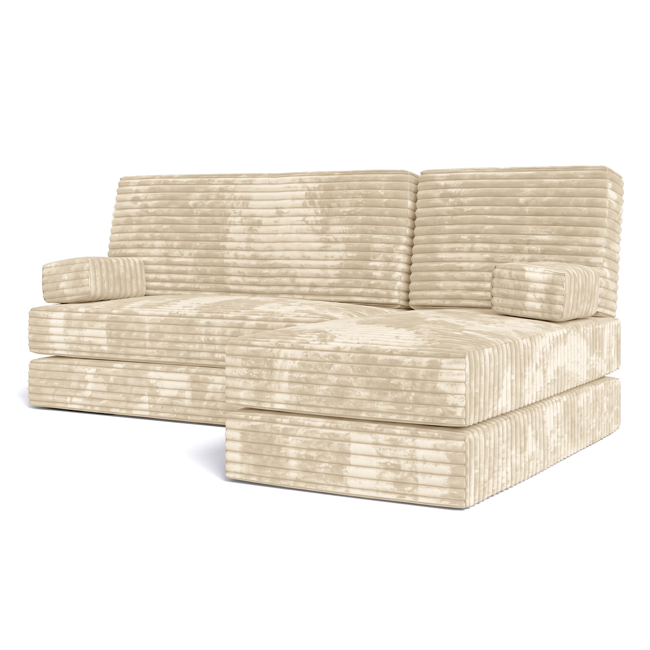 ECKSOFA NOTIA modulares Boneless Sofa mit Schlaffunktion Creme Kordstoff - Creme, Textil (200/120cm) - MASSENO