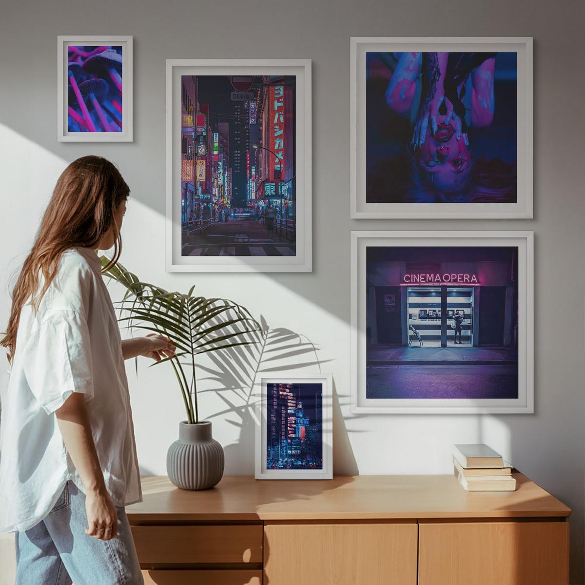 BILDER SET 5er Set - 50x50 cm & 20x30 cm & 40x60 cm Weißer Rahmen - Kosmische Sternenlandschaften - Weiß, Kunststoff (40/60cm) - TULUP