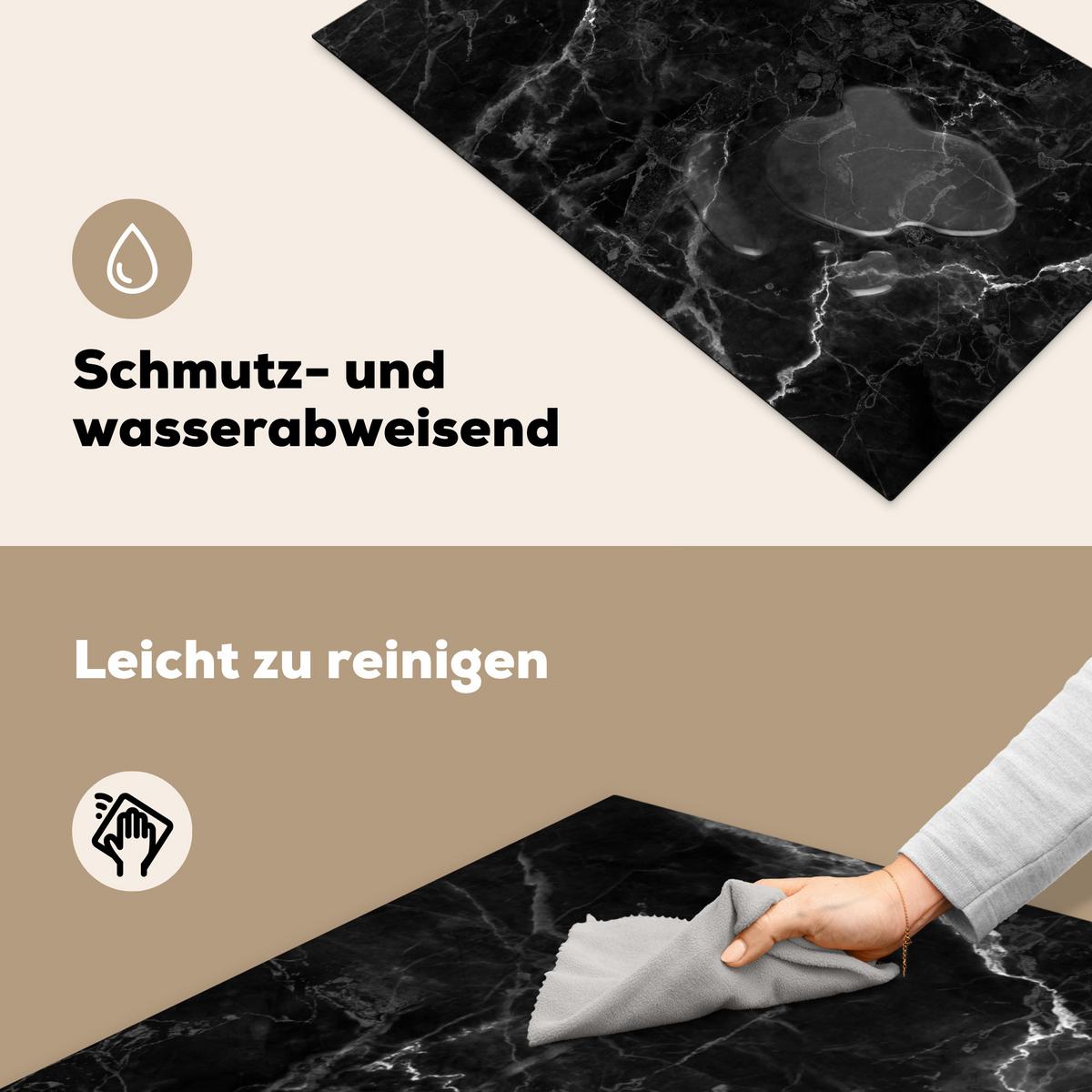 HERDABDECKPLATTE Marmor - Schwarz - Weiß - Textur - Marmoroptik Induktionsmatte 83x51 cm - Silberfarben, Kunststoff (83/51.5/0.2cm) - MuchoWow