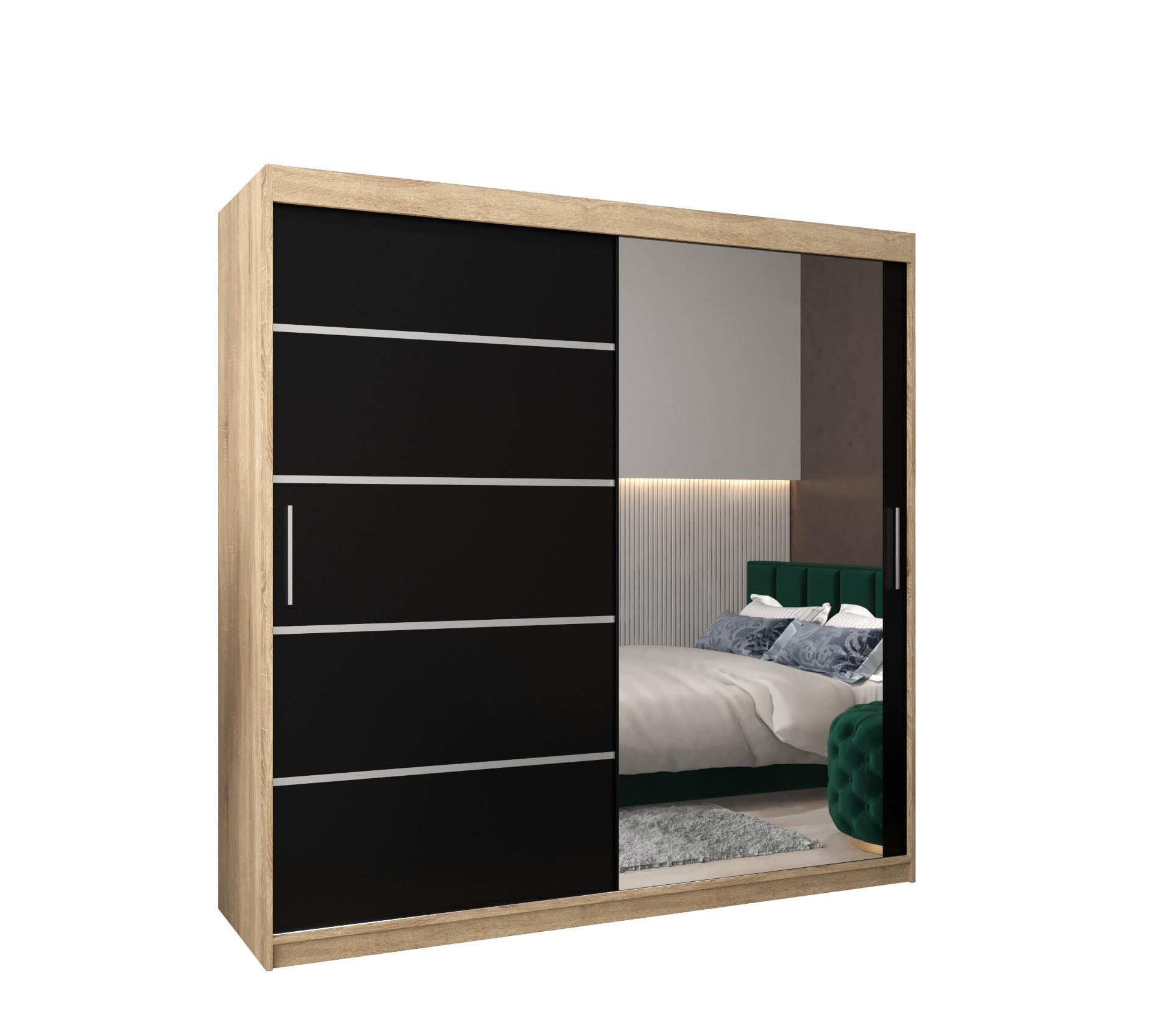 SCHWEBETÜRENSCHRANK 200/200/62 2-türig - Silberfarben/Schwarz, Holz/Kunststoff (200/200/62cm) - MÖBEL KRYSPOL