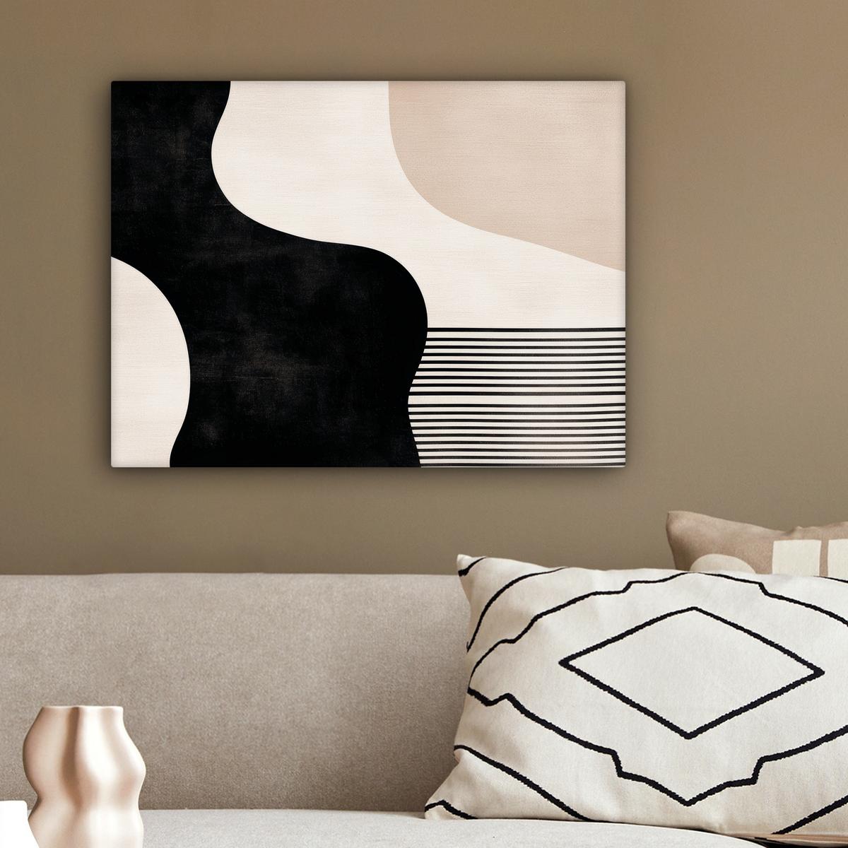 LEINWANDBILD Abstrakt - Japandi - Beige - Modern Wandbild 40x30 cm - Schwarz, Textil (40/30cm) - MuchoWow