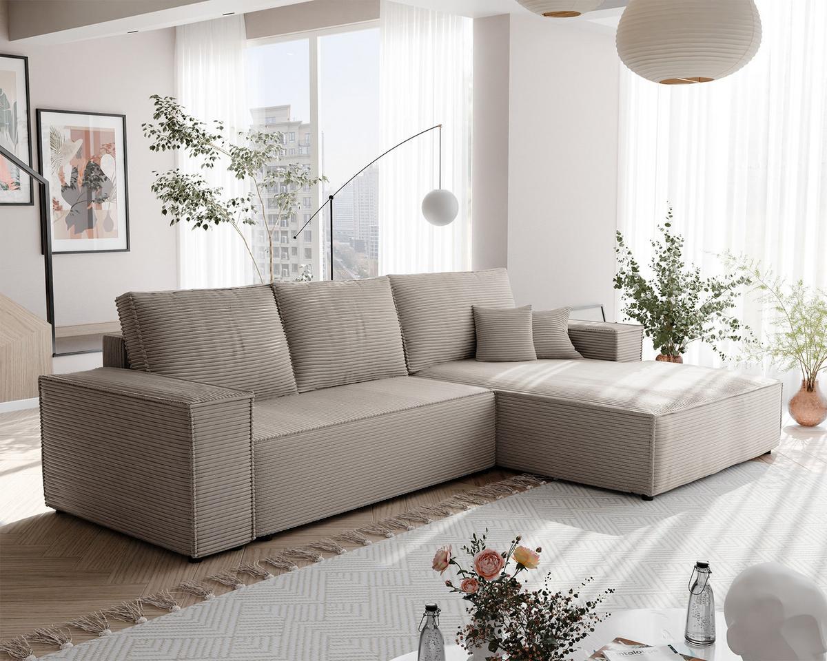ECKSOFA NOVA Rechts mit Schlaffunktion und Bettkasten Cappuccino - Cappuccino, Kunststoff/Textil (294/185cm) - Idohome