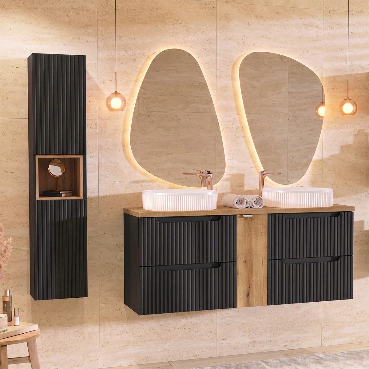 BADMÖBEL 140.4cm Riva 2er-Set Schwarz und Holz - Schwarz, Holzwerkstoff (140.4/59/40cm) - Petits-meubles