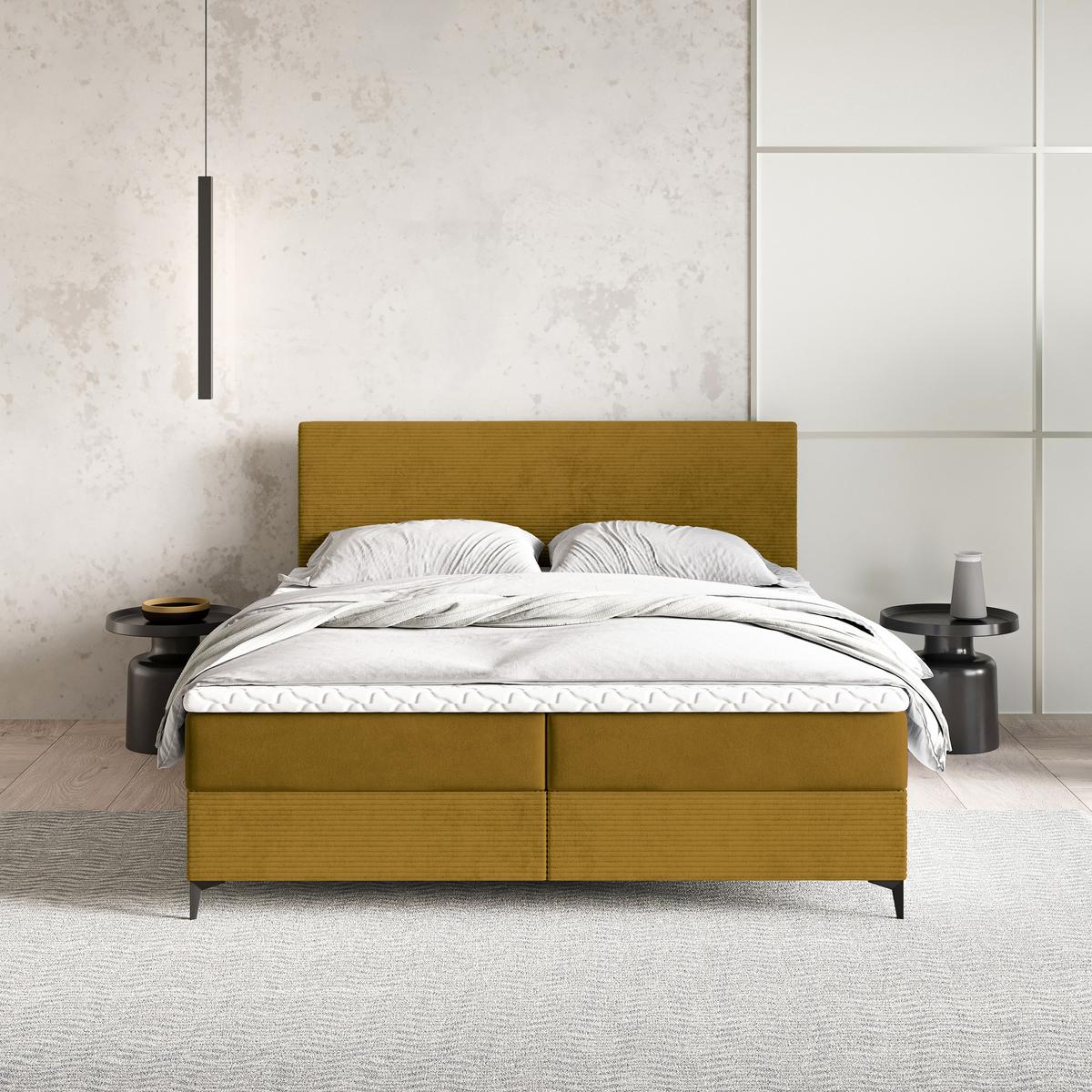 BOXBETT TORREL 160x200 cm mit Matratze und Topper - Gelb - Gelb, Holz (160/200cm) - MASSENO
