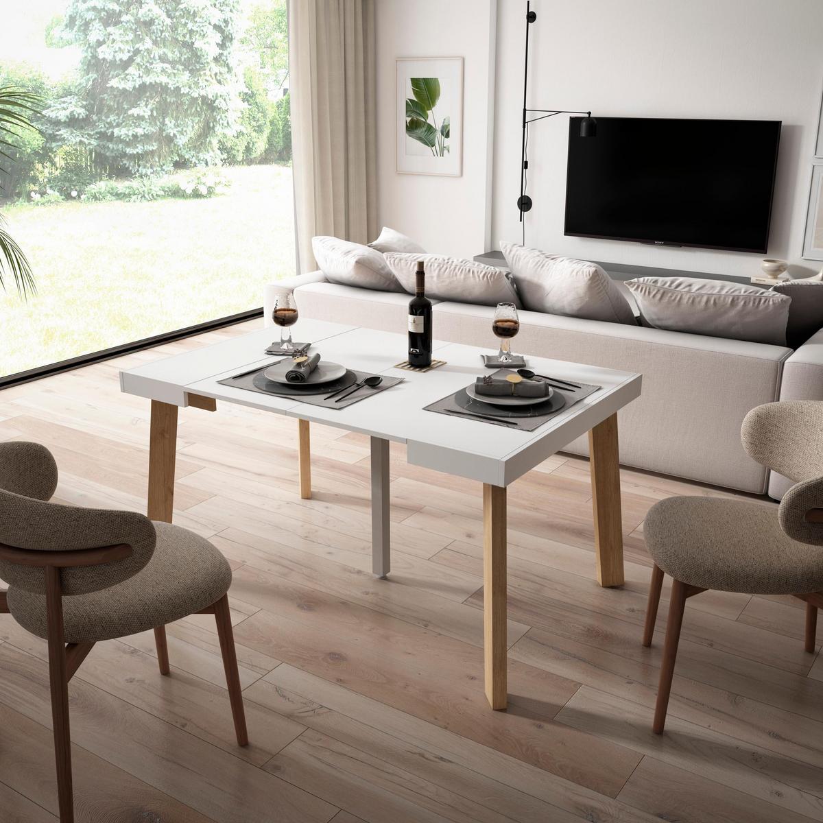 ESSTISCH ausziehbar 58 bis 140cm, für 6 Gäste, weiß, 58/90/73cm - Weiß, Holzwerkstoff (90/140/73cm) - Skraut Home
