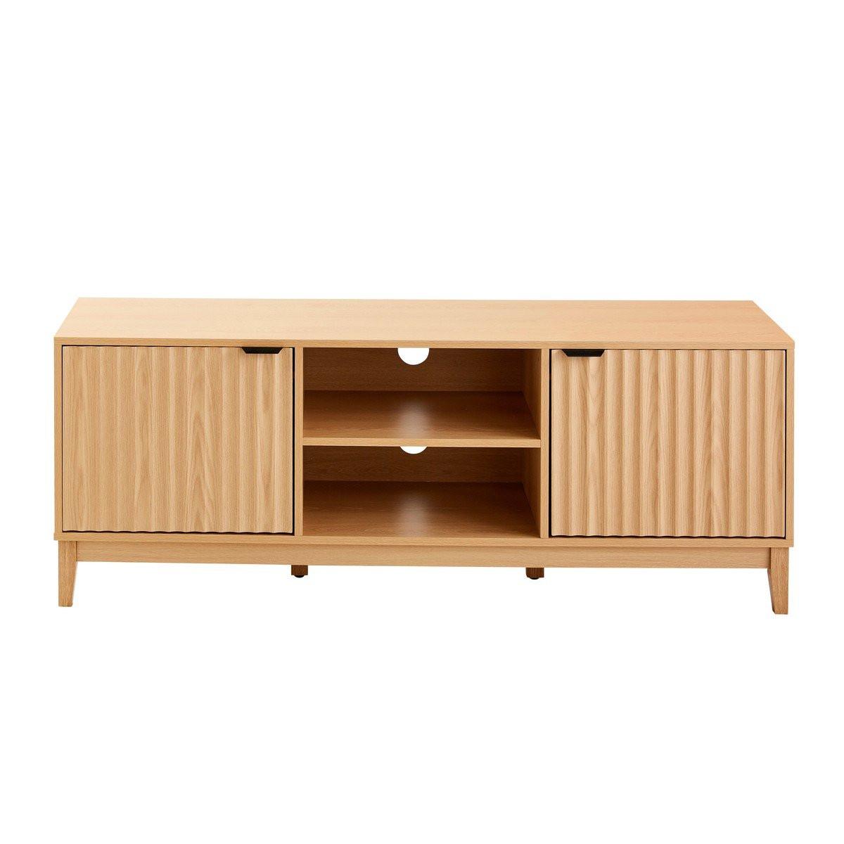TV-MÖBEL mit 2 offenen Fächern und 2 Türen mit geriffelter Front bologne 40/52/140 cm - Eichefarben, Holzwerkstoff (40/52/140cm) - Calicosy