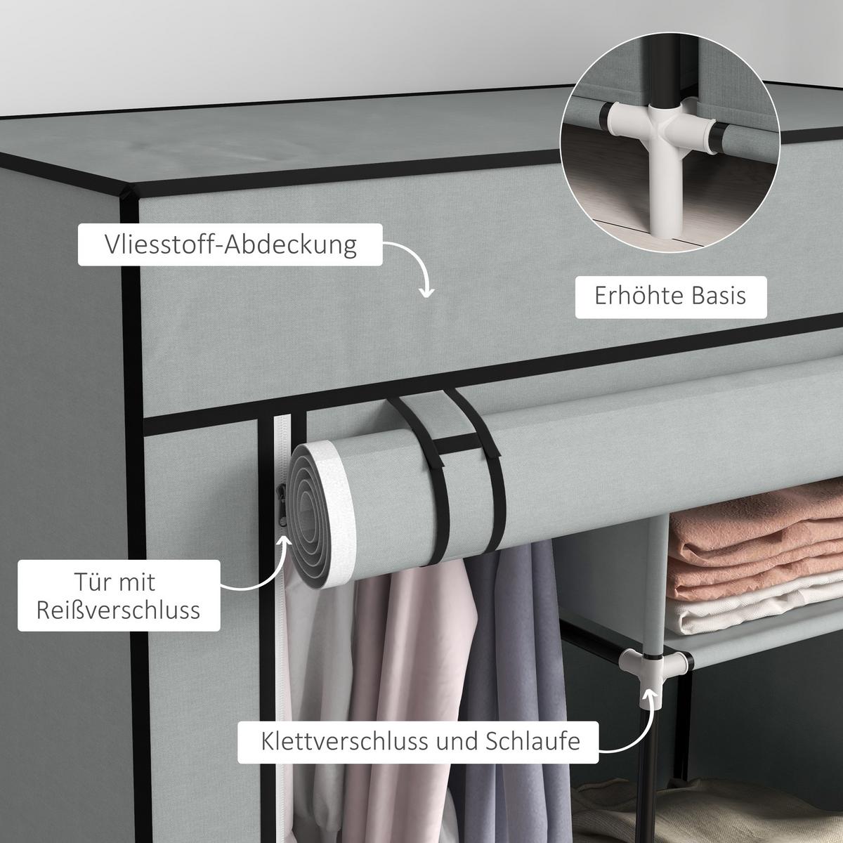 STOFFSCHRANK, Kleiderschrank, Hellgrau - Hellgrau, Metall (42.5/162.5/83cm) - HOMCOM