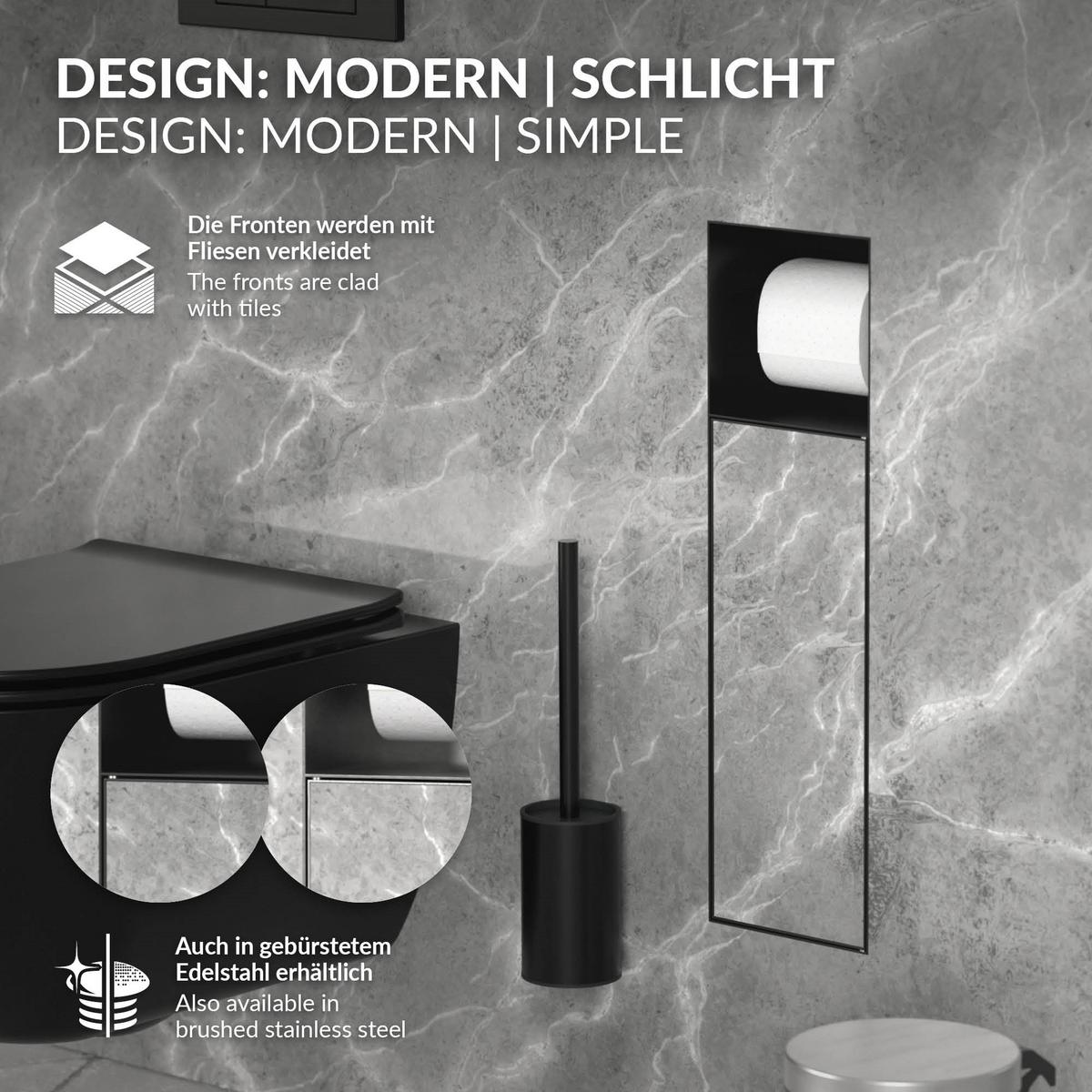 UNTERPUTZ-SCHRANKMODUL WC aus Edelstahl Schwarz matt 60x20x14 cm - Schwarz, Metall (14/60/20cm) - LuxeBath