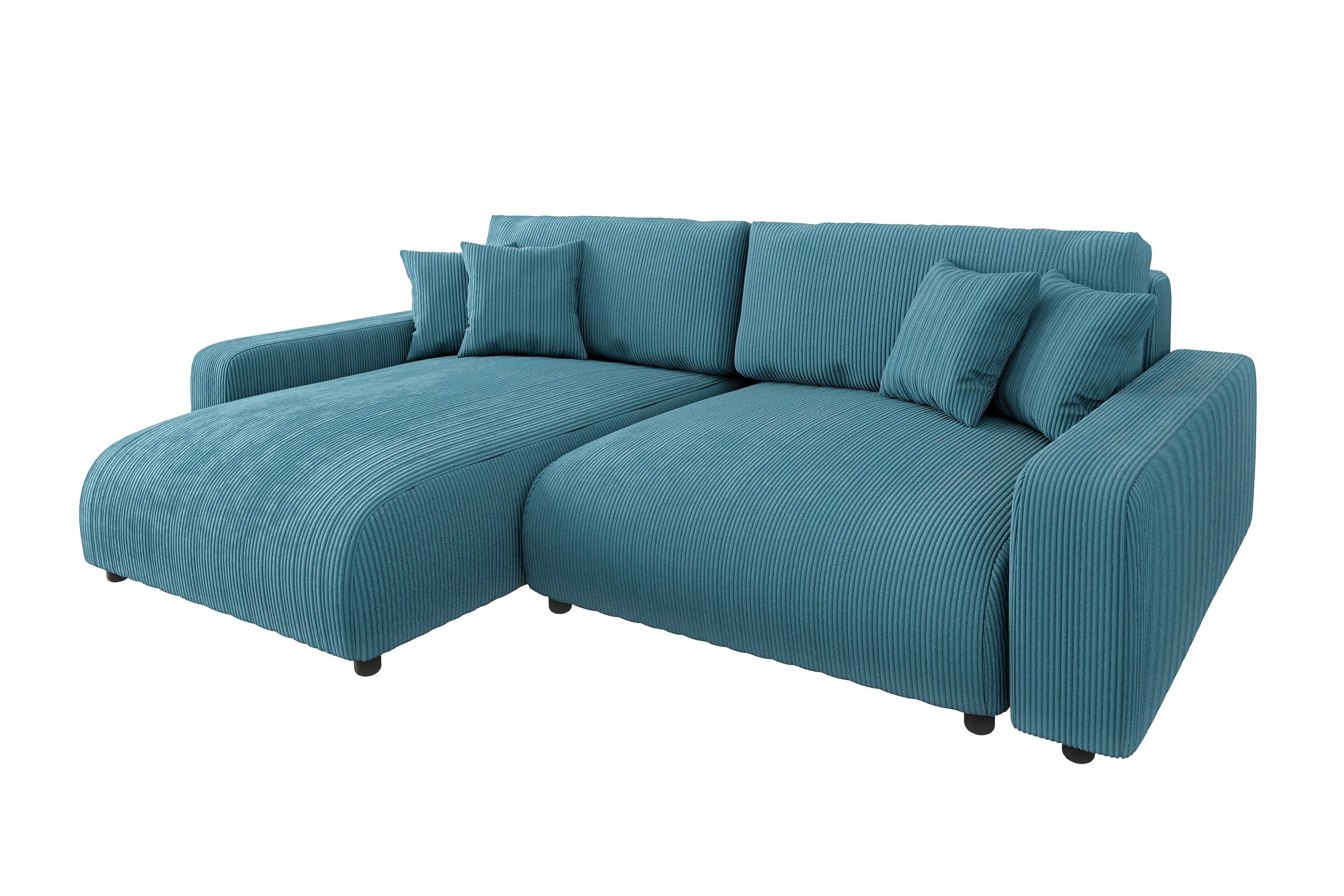 ECKSOFA Emma Türkis Cord - Ottomane links - Türkis, Textil (234/170cm) - S-Style Möbel