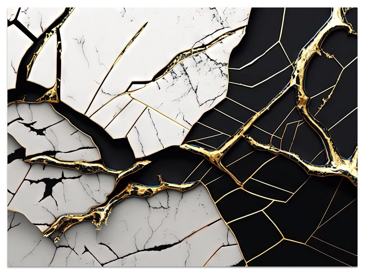 FOTOTAPETER für Badezimmer Abstrakter Marmor Goldene Verzierung 350x256 - Schwarz/Weiß, Papier (350/256cm) - Muralo