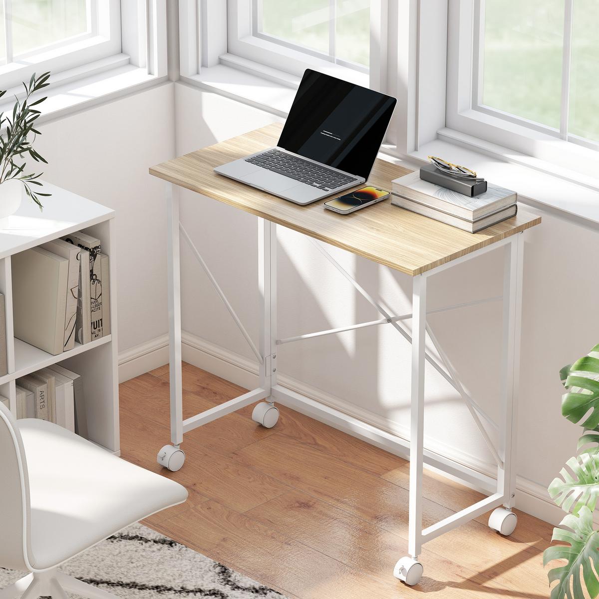 SCHREIBTISCH Klappbar Kleiner 80 cm Klappschreibtisch mit Rollen für Home Office - Weiß, Holzwerkstoff/Metall (80/40/75cm) - HOMCOM