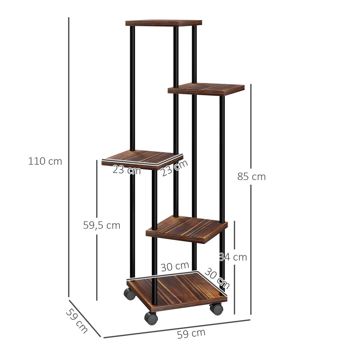 PFLANZENSTÄNDER Stahl Tannenholz Verkohlt - Dunkelbraun, Metall (59/110/59cm) - Outsunny