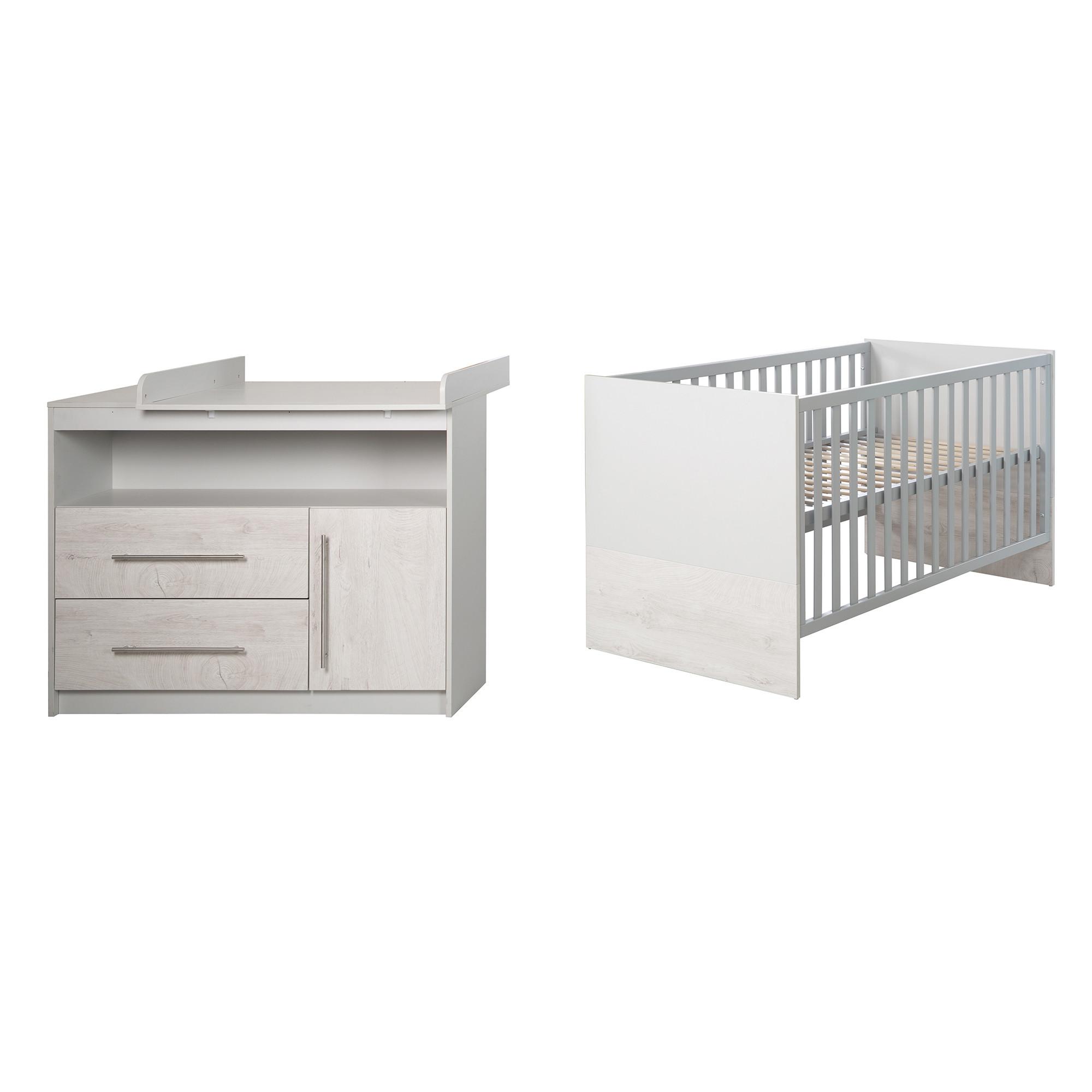 BABYZIMMER-SET Maren 2 mit breiter Wickelkommode 2-teilig - Hellgrau, Holzwerkstoff (76/80/142cm) - Roba