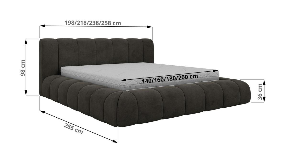 POLSTERBETT NUBEA CLASSIC 200/200 - Dunkelgrau Velvet - Pocket-Matratze - Dunkelgrau, Textil (200/200cm) - MKS