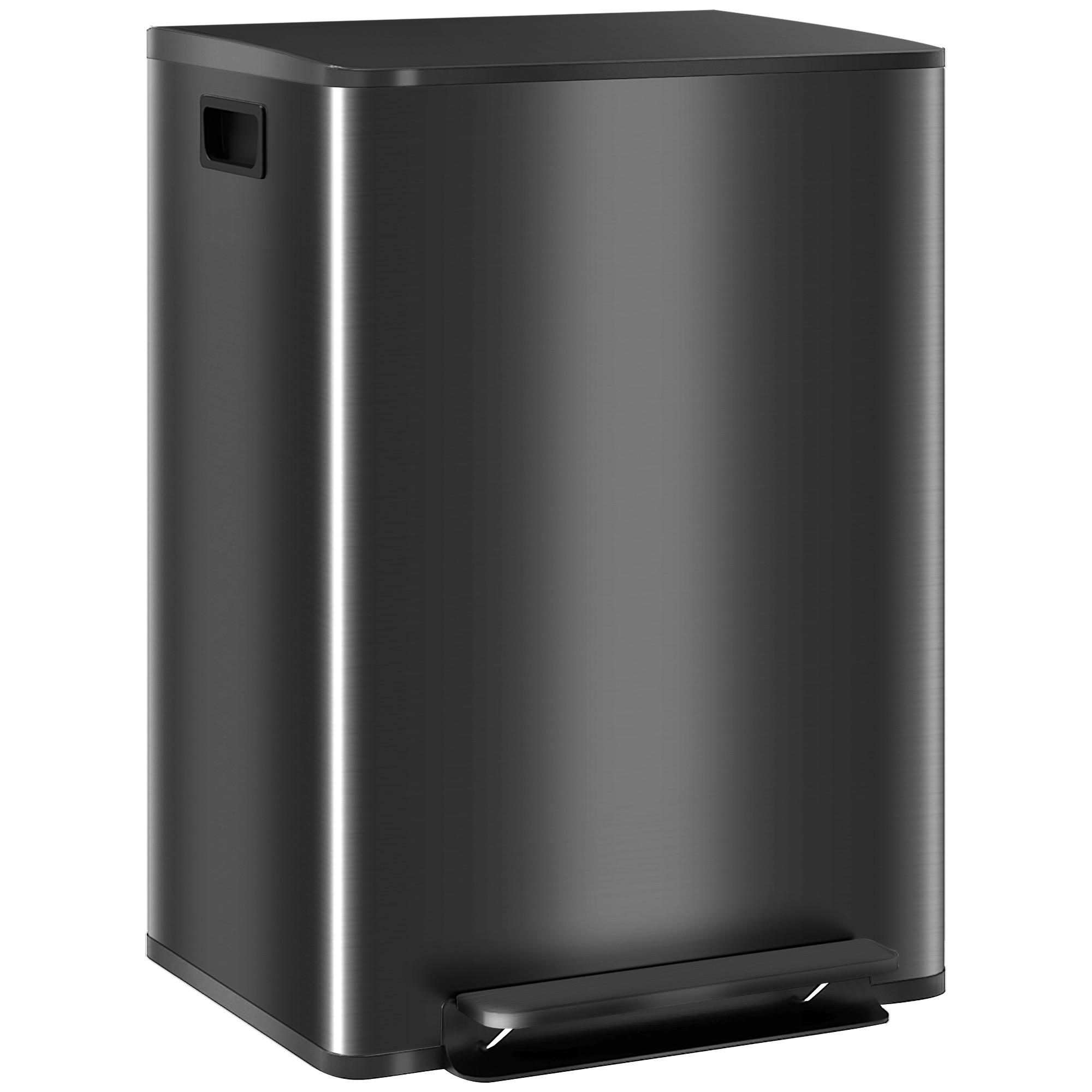 MÜLLEIMER 30l Edelstahl Kunststoff Schwarz - Schwarz, Metall (37.5/66.8/47.7cm) - HOMCOM