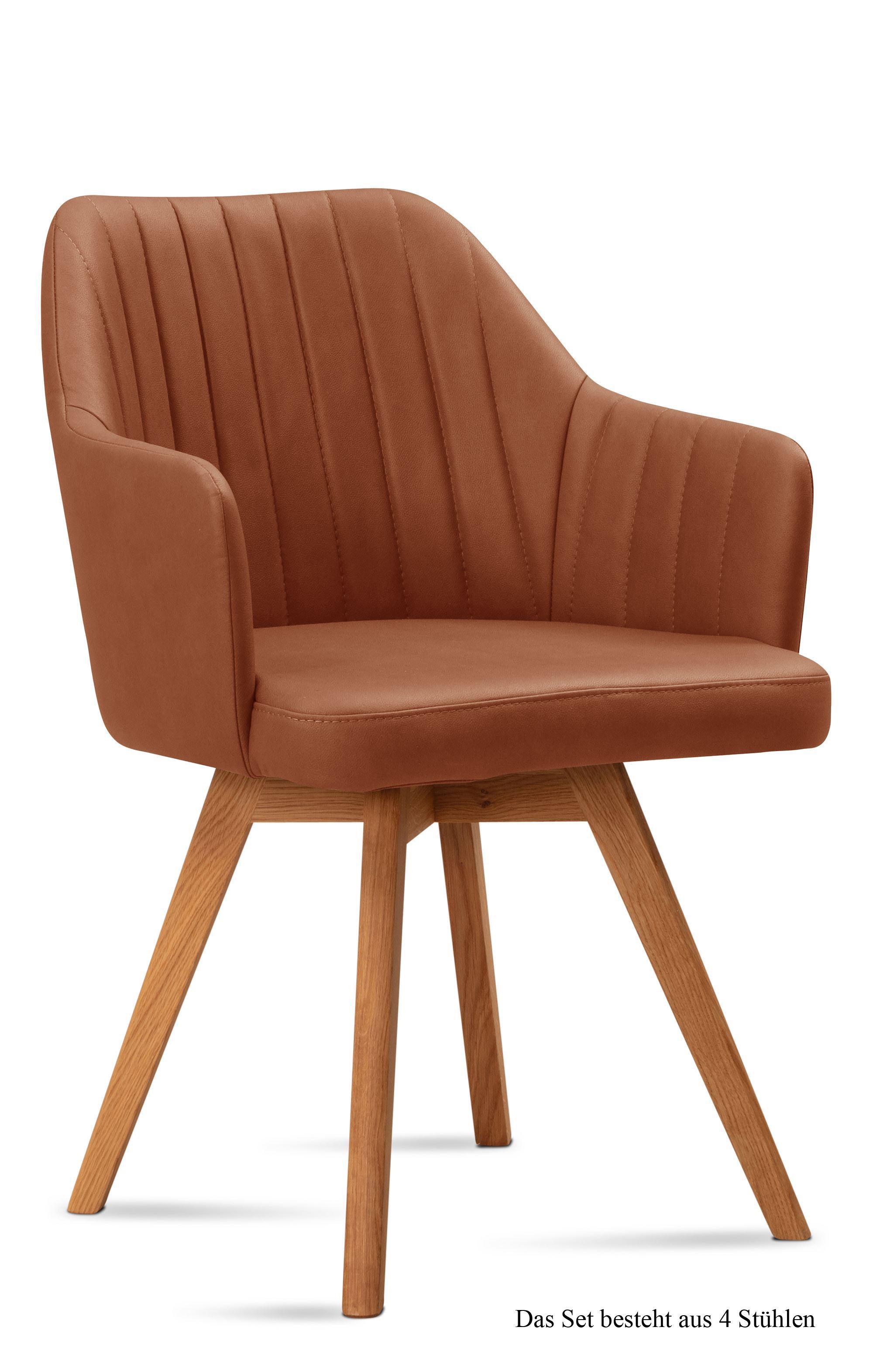 ARMLEHNSTUHL (4er-Set) Domna 58x81x60 Eiche geölt/Cognac - Cognac/Eichefarben, Kunststoff (60/81/58cm) - 58aufmkessel